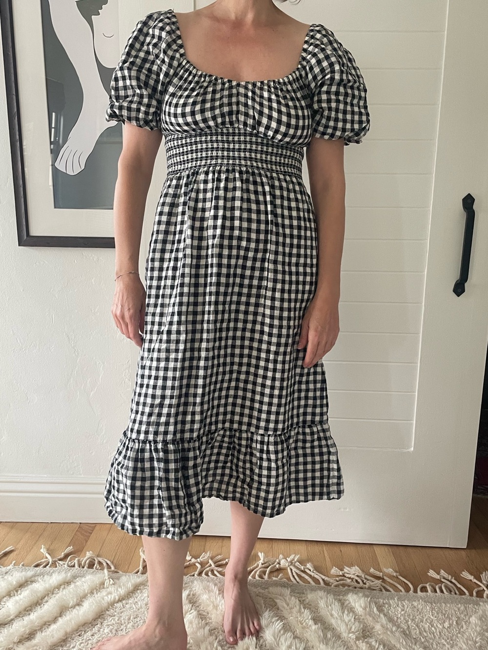 J. Crew Black and White Gingham Smocked Midi Dress - Picture 2 of 5